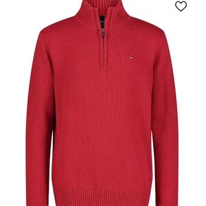 {Tommy Hilfiger} Boys Solid 1/4 Zip Sweater red